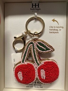 Haute Hippie Beaded Cherry Keychain - Red, Pink & Green